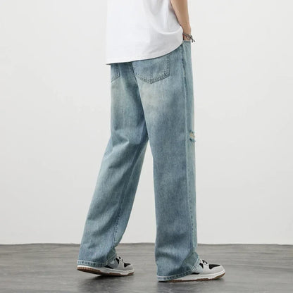 Korea Baggy Jeans Men's Vintage Straight Ripped Y2k Pants Fashion Frayed High Street Distressed Denim Trousers Male Clothes