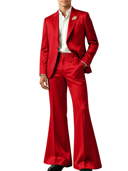 Luxury Men's Shiny Satin Suit 2 Piece Notch Lapel 1 button Jacket Wide Leg Flared Pants Wedding Groom Tuxedo Formal Party