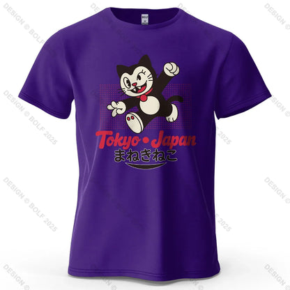 Tokyo Japan Maneki Neko Printed Men's T-Shirt 100% Cotton Oversized Cute Graphic Tees for Women Tops Tees Streetwear