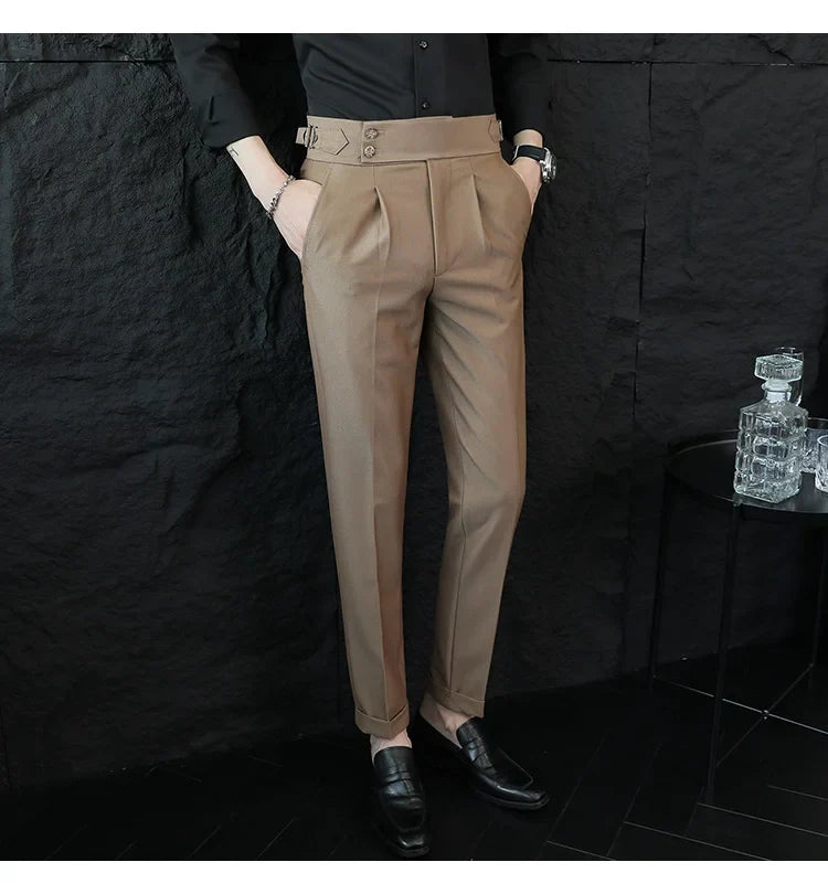 High Quality Italian Style High-waisted Suit Pants Fashion Neapolitan Men's Slim Fit Business Office Social Wedding Trousers