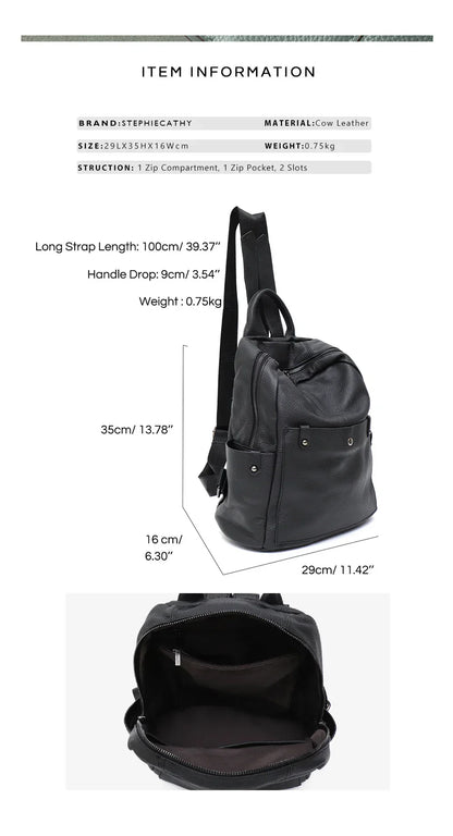Soft Genuine Cowhide Daily Backpack Women Men Spacious Multi Pockets Fashion Casual Versatile Knapsack Travel Business College