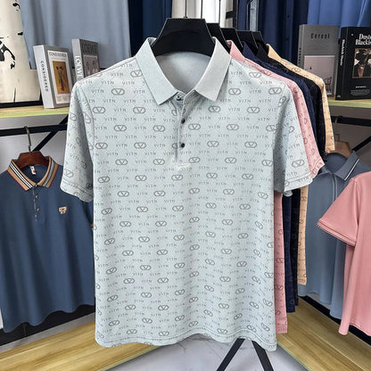 Luxury fashion brand trend printed short sleeve polo shirt men's summer new personality comfort breathable casual lapel T-shirt