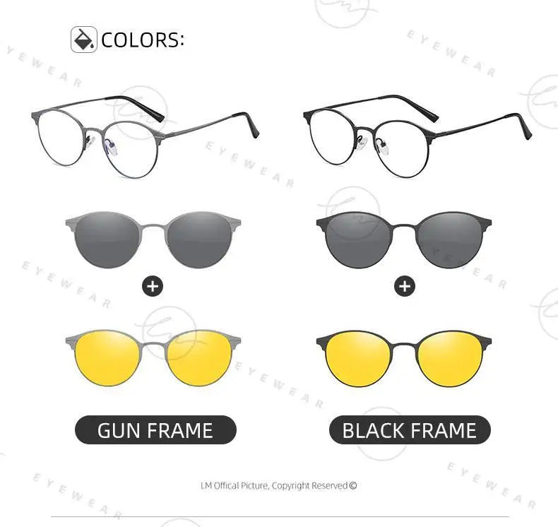 Magnetic Sunglasses Men Women Polarized Clip On Sun Glasses Frame Vintage Multifunctional lens Day Night Vision Eyewear UV400