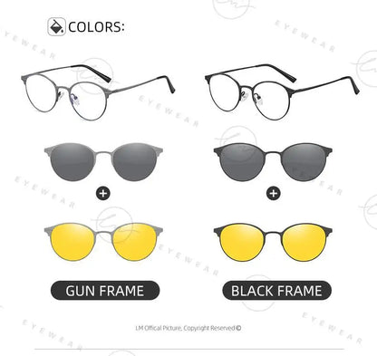 Magnetic Sunglasses Men Women Polarized Clip On Sun Glasses Frame Vintage Multifunctional lens Day Night Vision Eyewear UV400