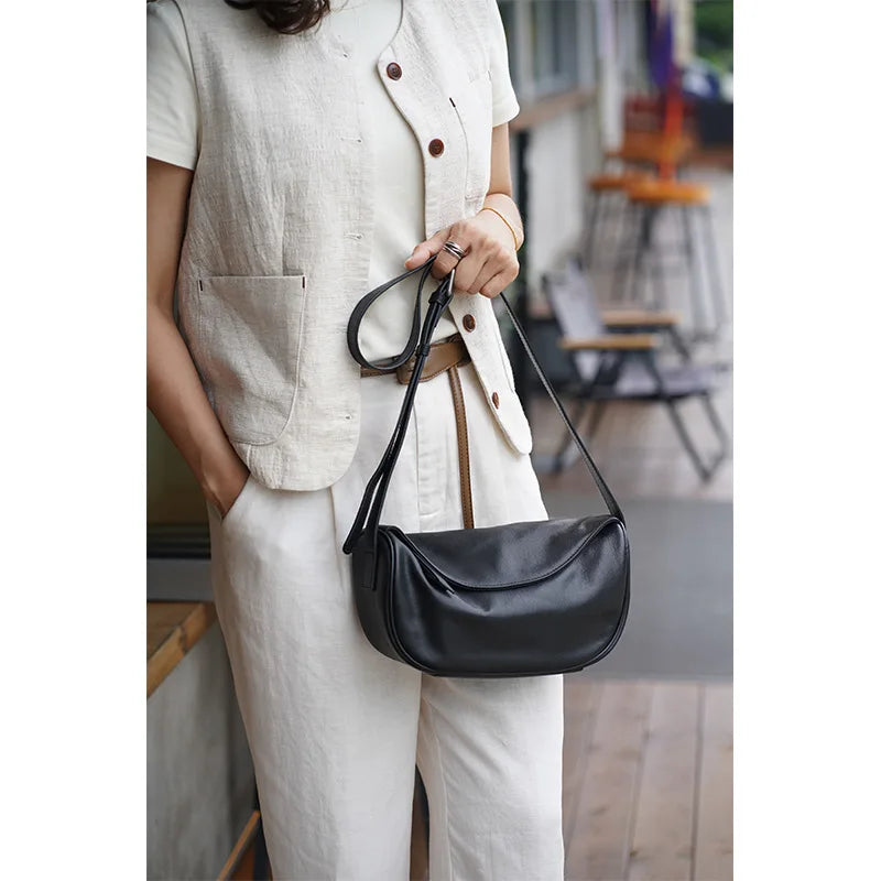 High Quality Genuine Leather Crossbody Luxury Handbag for Women, Large Capacity Shoulder Bag, Cowhide Retro Fashion Saddle Bag
