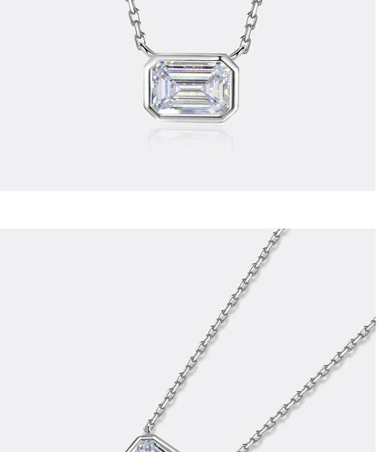 1CT Moissanite Necklace for Women S925 Pure Silver Emerald Cut Laboratory Diamond Pendant Fashion Party High-end Jewelry