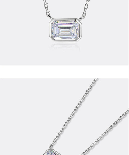 1CT Moissanite Necklace for Women S925 Pure Silver Emerald Cut Laboratory Diamond Pendant Fashion Party High-end Jewelry