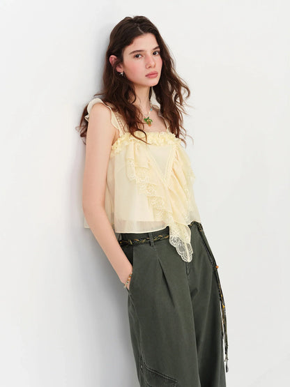2026 Summer Women's Square Neck Sleeveless Crop Top, Spaghetti Strap Design Blouse for Y2K Coquette & Daily Layering Style
