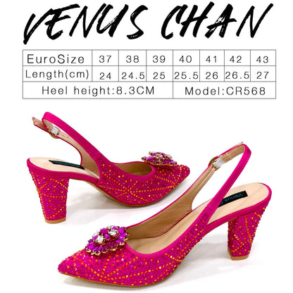 Nigerian Women Heel Party Ladies Italian Design Shoes And Bag Set Decorated with Rhinestone Handbag Wedding Party