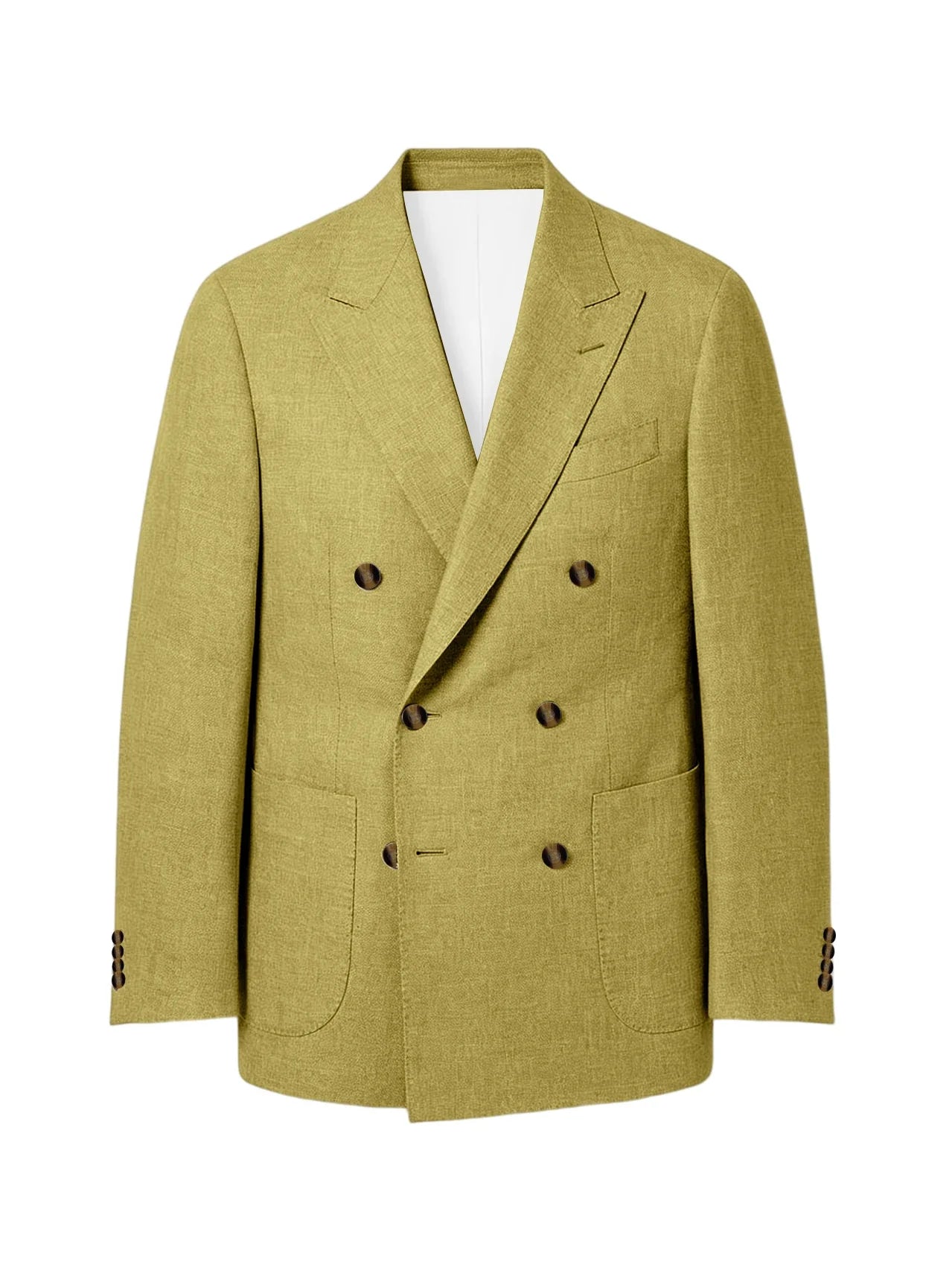 Men's Linen Double Breasted Blazer Peak Lapel Casual Business Suit Jacket With Patch Pockets For Daily Office Wear