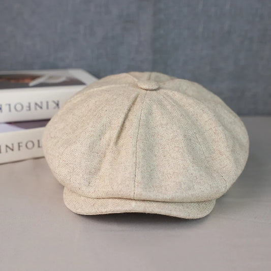 Wool Newsboy Cap Men Grey Beige Solid Color Flat Caps Women Men British Painters Hat Soft Autumn Winter hats Octagonal Cap 018