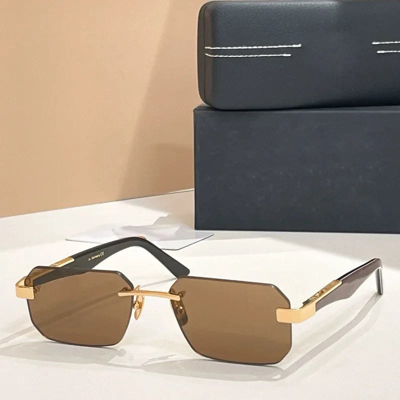 Designer Handmade Square Rimless Sunglasses THE TAIGE Gradient Alloy Acetate High Quality UV400 Women Germany Trendy with Case