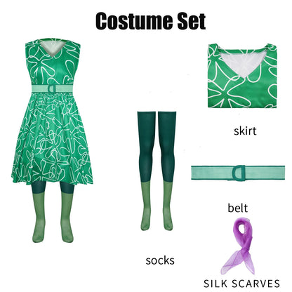 Movie Inside Out Cosplay Disgust Costume Green Dress  Halloween Carnival Party Role Play Uniform Suit for Girl