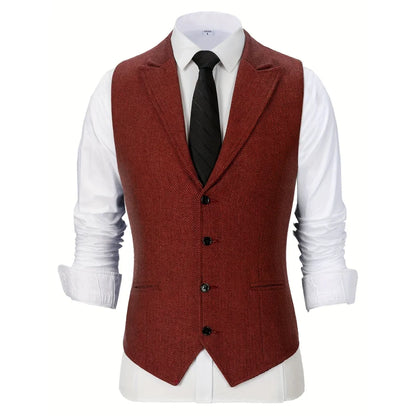 Men Vest Brown Herringbone Single Button With Lapel Waistcoat For Wedding Party Business Work Office Daily Casual Men Suit Vest
