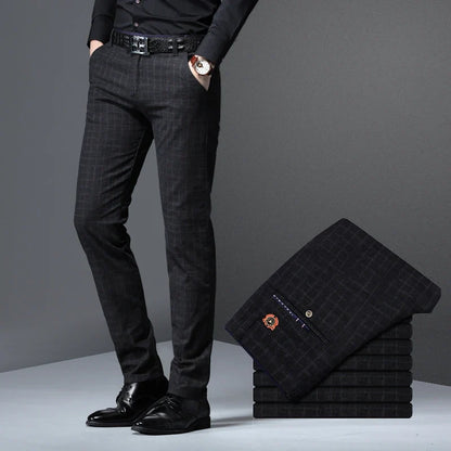 Men's Autumn New Classic Business Suit Pants Black Blue Fashionable Stretch Straight Slim Casual Trousers Brand Clothing Male