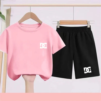 Children T-shirt+Shorts 2P Summer Clothing Fashion Print Boy Girl Toddler 3-12Yrs Sports Short-Sleeved Casual Fashion Set