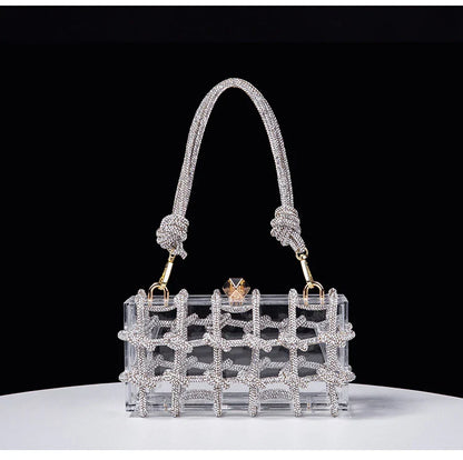 New Diamond Clear Acrylic Box Evening Clutch Bags Women Boutique Woven Knotted Rope Rhinestone Purses And Handbags Wedding Party