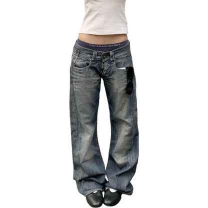 American Retro Washed Low Waist Jeans Women's Loose Straight Jeans Pants Street Winter Fashion Denim Pants