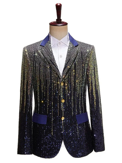 Men's Sparkling Sequin Blazer Jacket Stage Party Suit for Singer Dancer Prom Banquet Chorus Costume
