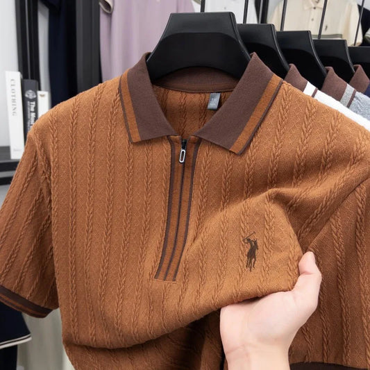 Luxury brand knitted short sleeve polo shirt Paul Pony embroidered stripe design men's T-shirt summer fashion Korean casual top