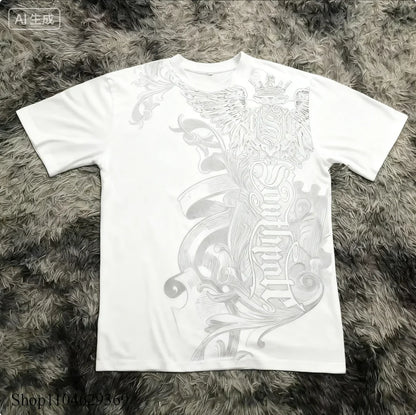 Classic Y2K Gothic Style T-shirt Print Oversized T Shirt High Street Shirts Gothic Round Neck Cotton Tops New Mens Women T Shirt