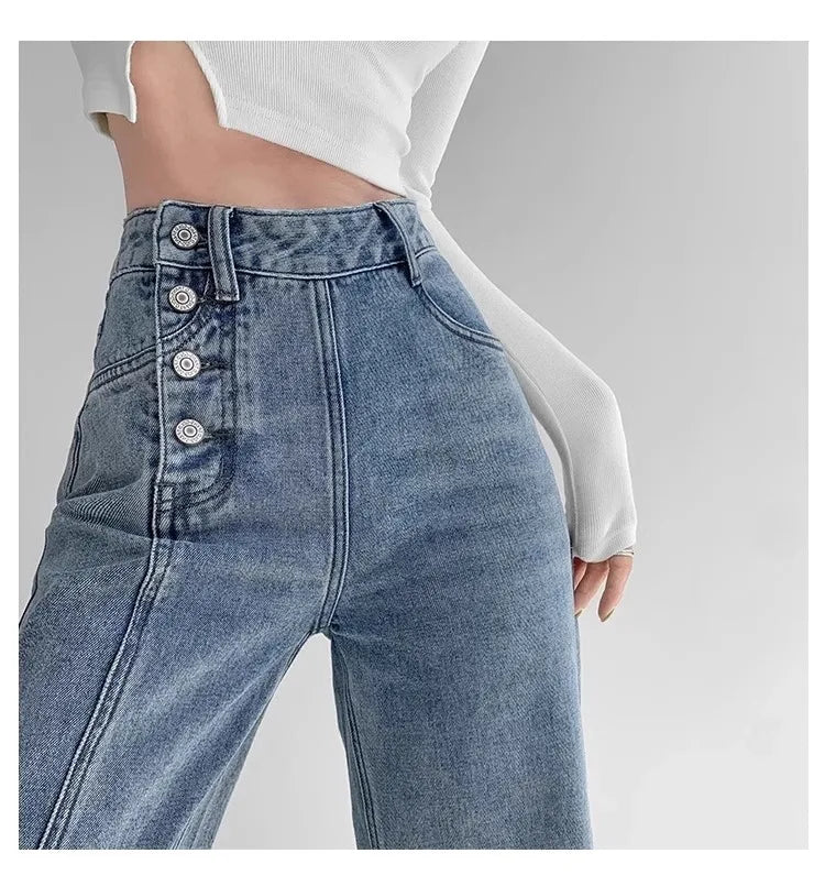 High-waisted Jeans Women's Loose-fit Straight-leg Trousers Draped Wide-leg Denim Pants