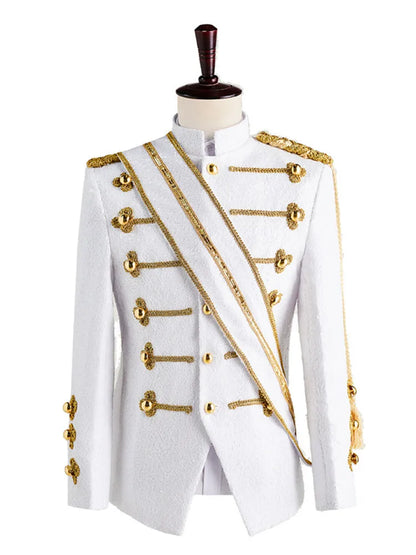 Men Sequin Uniform MJ Dance Wear Glitter Black White Vintage Michael Jackson Stage Jacket with Tassel