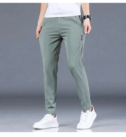 2026 Summer New Thin Ice Silk Stretch Men's Pants Casual Elastic Waist Smooth Trouser Pants Male Brand Clothing 5 Colour