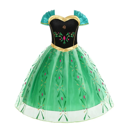 Girls Princess Anna Dress Birthday Party Dresses Halloween Disguise Cosplay Costume Fancy Green Dress Up Fantasia Anna Costumes
