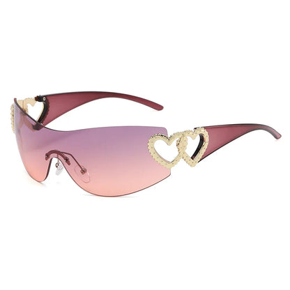 Cycling Rimless Y2K Sunglasses Women Trendy Gradient 2000'S Wrap Around Sun Glasses Punk One Piece Goggles Oversized Shades