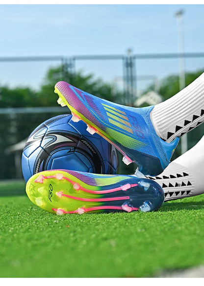 2712 Without-Lace Mens Soccer Shoes F50 SLIP-ON Non-Slip Turf Soccer Cleats Boys TF/FG Training Football Boots Chuteira Campo