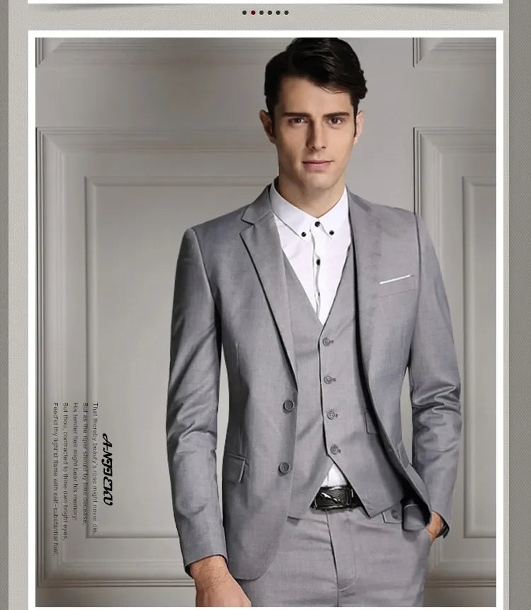 Blazers Pants Vest New Fashion Men Business Casual Suits / Male Solid Color Three Piece Sets Jacket Coat Trousers Waistcoat