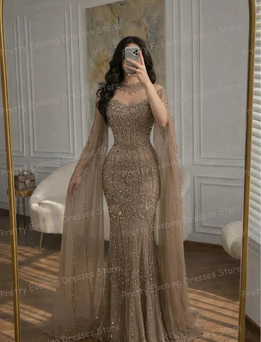 Charming 2026 Evening Dresses Woman's Mermaid Shiny Shawl Sequined Prom Gowns Fashion Customized Vestidos De Novia فساتين