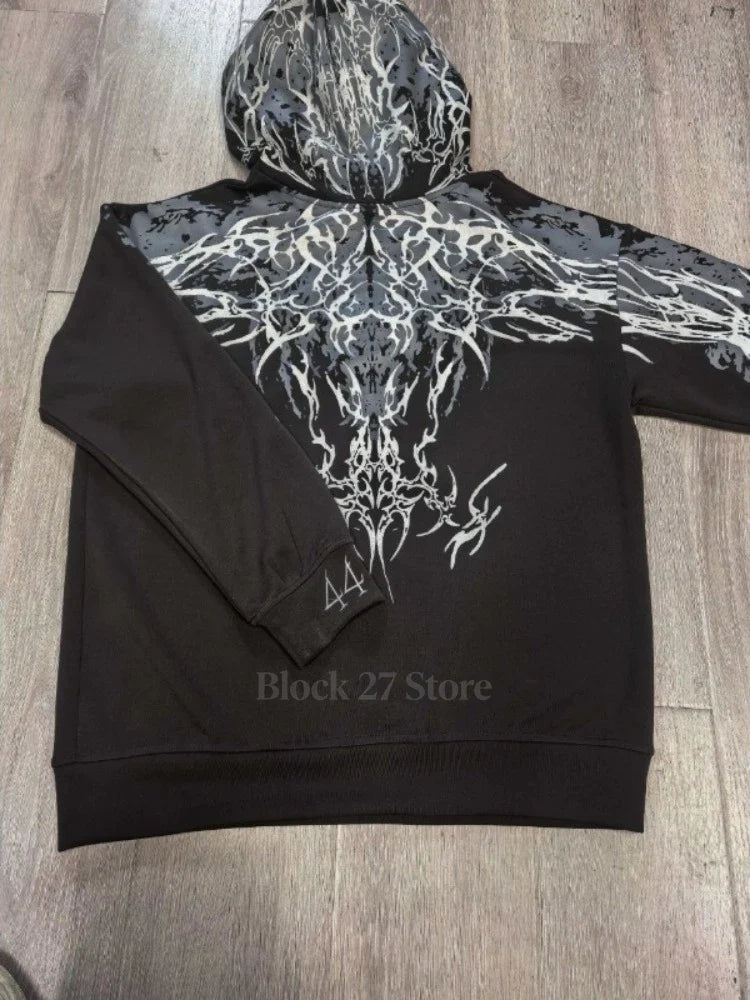 Mens Hoodie Harajuku Y2K Streetwear Lightning Graphic Print Zip Up Hooded Sweatshirt Gothic Punk Loose Fit Glow Unisex Fashion