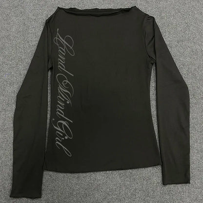 Y2k Aesthetics Crop Tops Graphic Printed T Shirt Fairycore Grunge Clothes Korean Fashion Harajuku Gothic Streetwear Long Sleeves