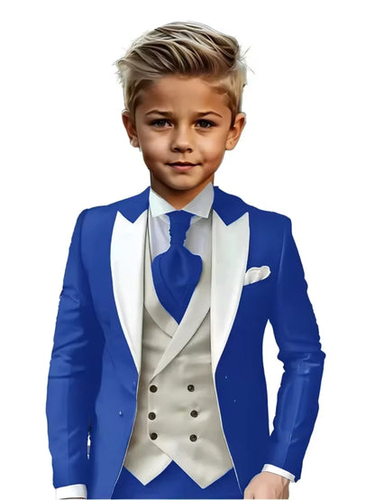 Handsome Kids Suit Set 3 Pieces Banquet Party Wear High Quality Boys Peak Lapel Suit Wedding Ring Bearer Outfit Plus Size Tuxed