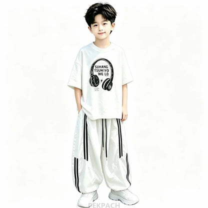 Street Style Children Luxury Summer Outfit Top And Bottom Set for Teen Boys T-shirt Pants Suit Kids Fashion Streetwear Clothes