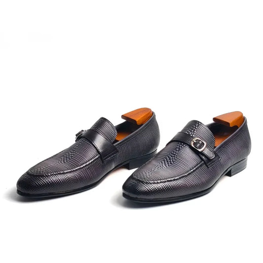 Luxury Men's Genuine Leather Loafers Buckle Slip-On Dress Shoes for Wedding, Party & Business Premium Comfort Casual Shoe