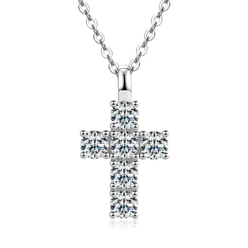 GRA Certified 3.5MM Moissanite Cross Pendant Necklaces for Women S925 Sterling Silver Clavicle Chains Fine Jewelry Gift