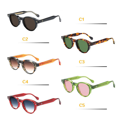 Vintage Tortoiseshell Acetate Sunglasses Men Women Retro Round Frame UV400 Protection Classic Rivet Design Sun Glasses