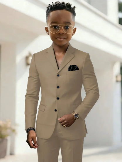 Stylish Boys Formal Suits 2 Pieces Jacket Pants Wedding Guest Clothes Handsome Notched Lapel Kids Slim Fit Suit Set For Birthday