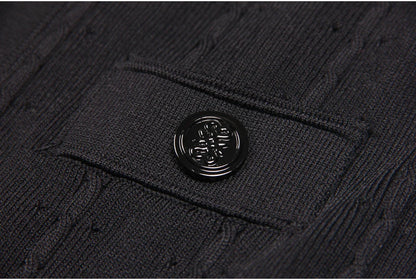 Three Color High-quality New Fashionable Elastic Knitted Hollow Round Neck Single Breasted Short Sleeved Slim Fit Women's Dress