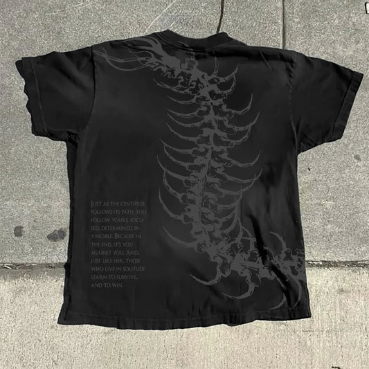 Vintage Dark Centipede Skeletal Graphic Cotton Print T-shirt Men Y2K Summer Short Sleeves Oversize T-shirt Women Casual Tee Tops