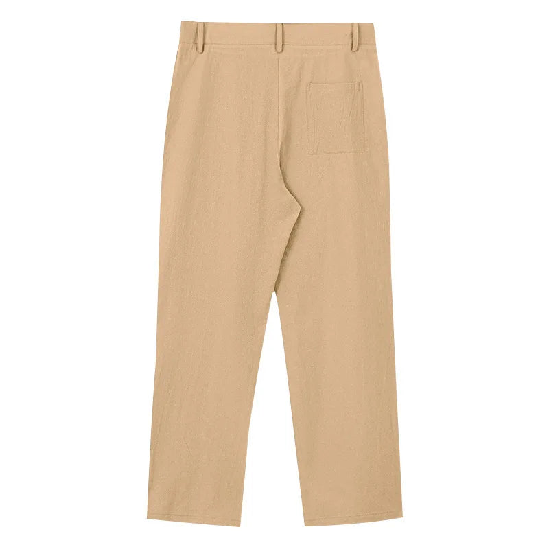Amazon European and American Men's Linen Solid Color Casual Suit Pants New Fashion Beach Wide-Leg Trousers