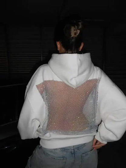 Women Transparent Mesh Hoodie Fashion Hollow Pullover Lightweight Long Sleeve Sweatshirt for Daily and Streetwear Style
