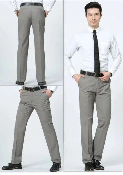 Summer Thin Pants 100% Cotton Men's Autumn Thick Suit Pant Slacks High Waist Straight Loose Bland Solid Business Casual Pants