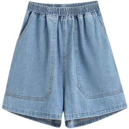 Wide Leg Denim Shorts For Women 2024 Summer New Arrivals High Waist Big Pockets Blue Color Jeans Shorts Casual Pants Trousers