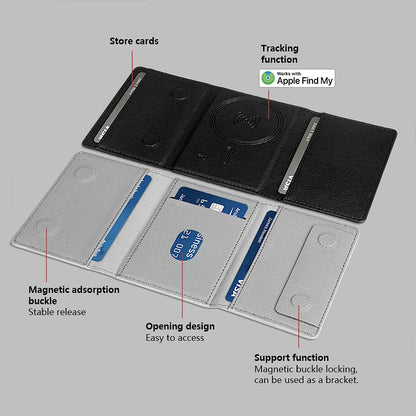 Luxury Leather Magnetic Storage Charge Wallet Bracket For iPhone 16 15 14 13 12 Pro Max Findmy Magsafe With Tracking Anti-theft