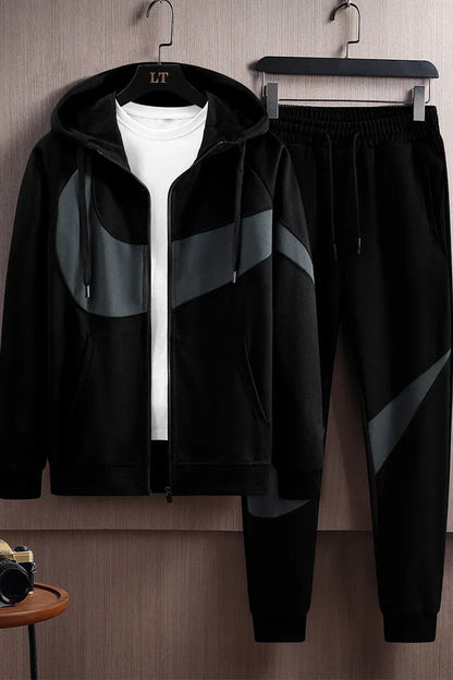 Spring and Autumn Men's Casual Cardigan Hoodie Fashion Sports Set Men's Running Sportswear Two Piece Set