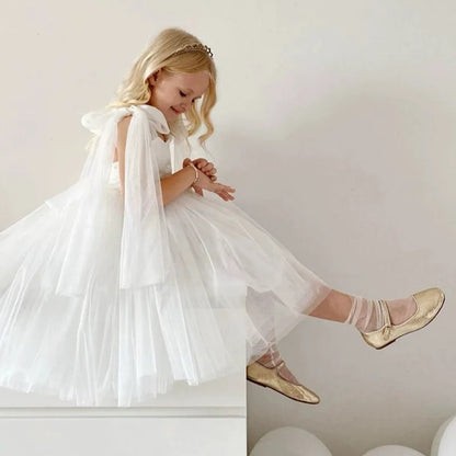 2025 Summer Toddler Baby Girls Party Dresses Girls Wedding Evening Baptism 1st Dresses Formal White Dress For Children Girls